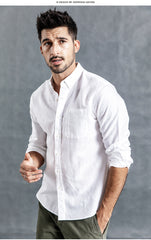 Long-sleeved cotton and linen shirts for men