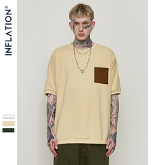 INFLATION Casual Oversized Pocket T shirt Men Women Streetwear Skateboard Top Tees Mens T-shirt Simple Cotton Short Sleeve 8288S