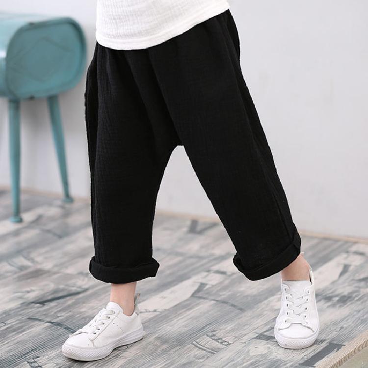 New Summer Kids Cotton And Linen Cropped Trousers Casual Harem Pants