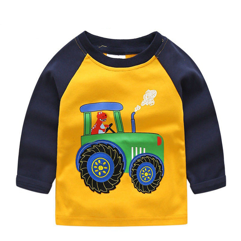 Boys T-shirt Kids Tees Baby Child Boy Cartoon Tops Spring Children Tee Long Sleeve Cotton Cars Trucks Bus Striped Autumn Shirt