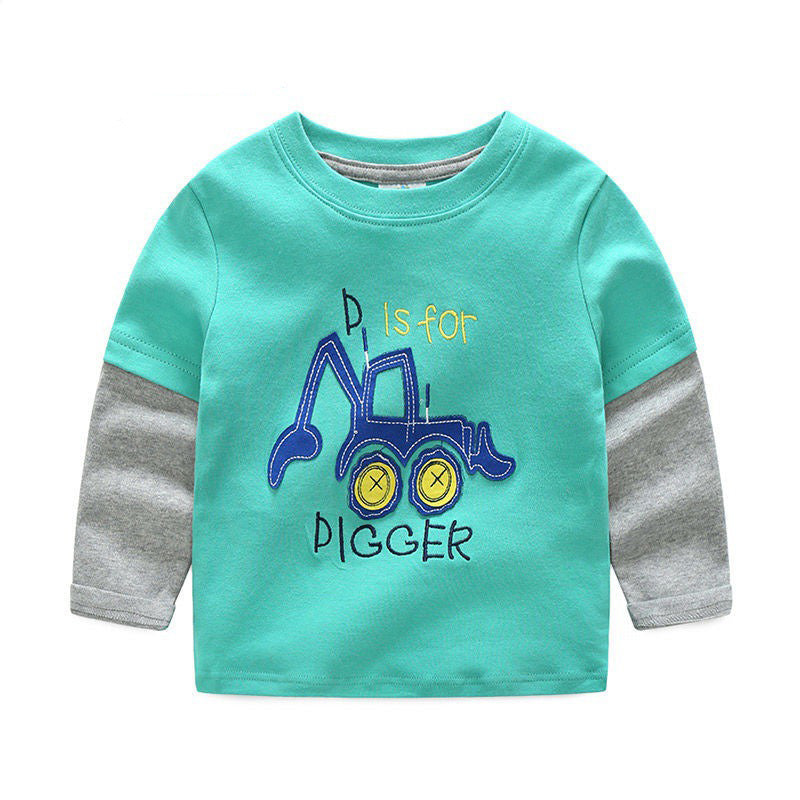 Boys T-shirt Kids Tees Baby Child Boy Cartoon Tops Spring Children Tee Long Sleeve Cotton Cars Trucks Bus Striped Autumn Shirt