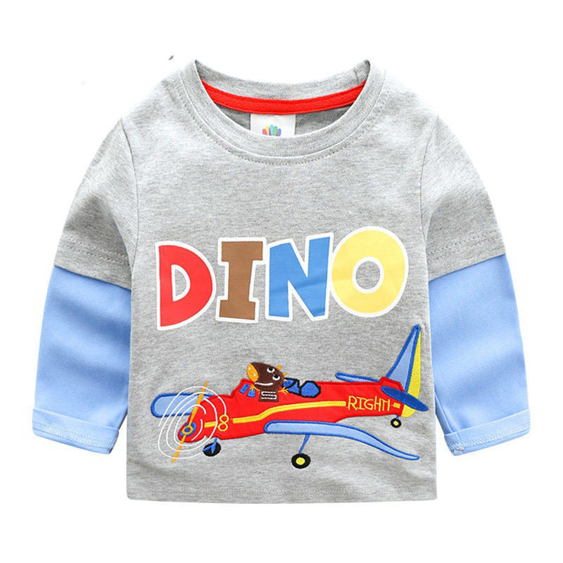 Boys T-shirt Kids Tees Baby Child Boy Cartoon Tops Spring Children Tee Long Sleeve Cotton Cars Trucks Bus Striped Autumn Shirt