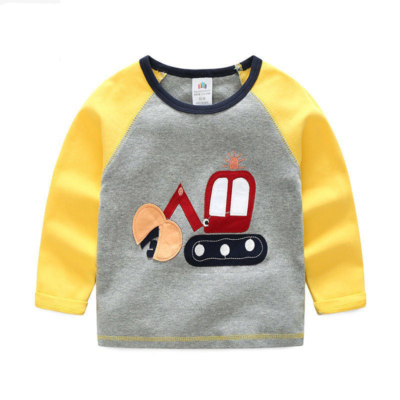 Boys T-shirt Kids Tees Baby Child Boy Cartoon Tops Spring Children Tee Long Sleeve Cotton Cars Trucks Bus Striped Autumn Shirt