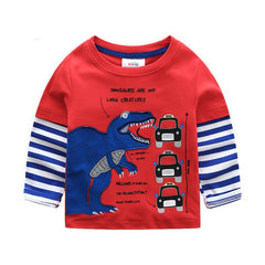 Boys T-shirt Kids Tees Baby Child Boy Cartoon Tops Spring Children Tee Long Sleeve Cotton Cars Trucks Bus Striped Autumn Shirt