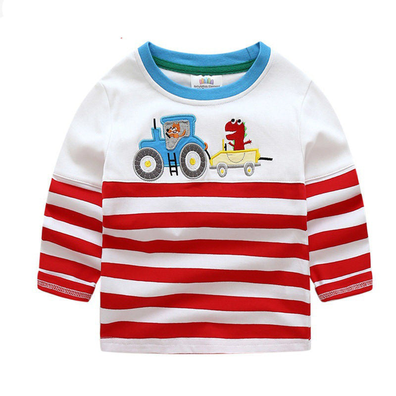 Boys T-shirt Kids Tees Baby Child Boy Cartoon Tops Spring Children Tee Long Sleeve Cotton Cars Trucks Bus Striped Autumn Shirt