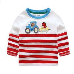 Boys T-shirt Kids Tees Baby Child Boy Cartoon Tops Spring Children Tee Long Sleeve Cotton Cars Trucks Bus Striped Autumn Shirt