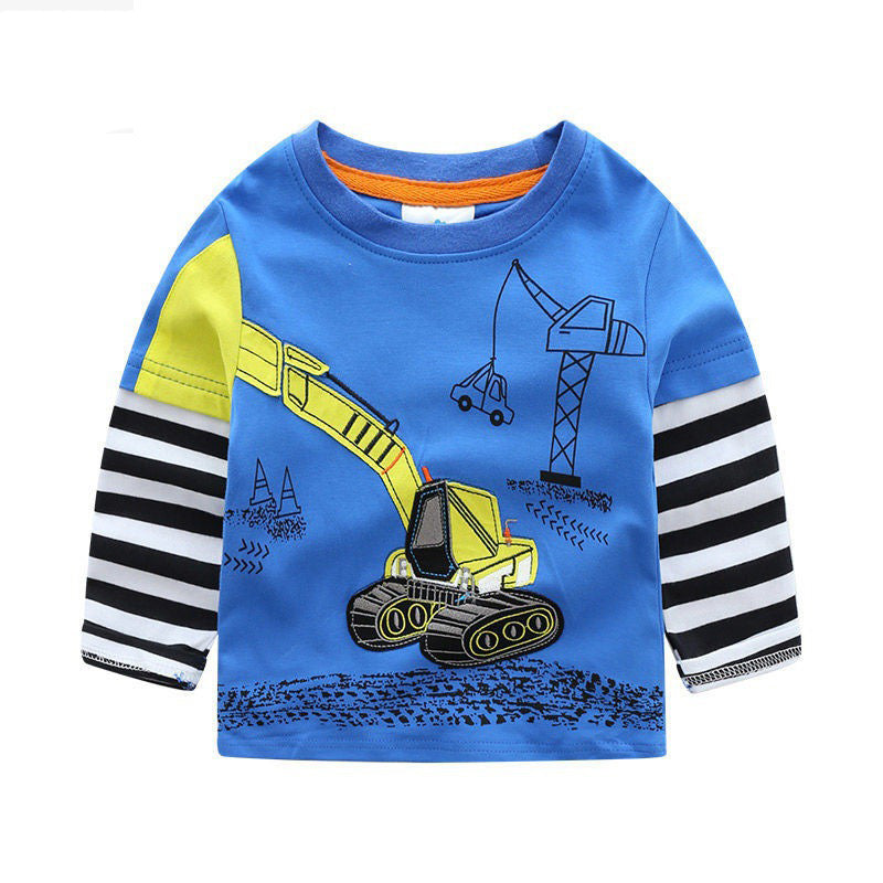 Boys T-shirt Kids Tees Baby Child Boy Cartoon Tops Spring Children Tee Long Sleeve Cotton Cars Trucks Bus Striped Autumn Shirt