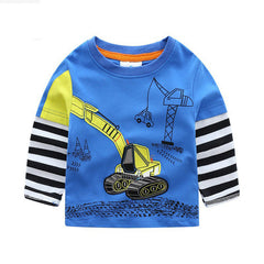 Boys T-shirt Kids Tees Baby Child Boy Cartoon Tops Spring Children Tee Long Sleeve Cotton Cars Trucks Bus Striped Autumn Shirt