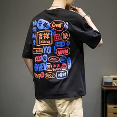 Men Manga Graphic Cotton Harajuku Graffiti Tees Fashion Tops T-shirt