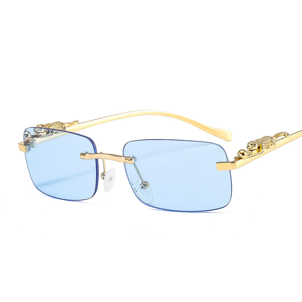 Frameless Square Sunglasses Color Men's And Women's Retro Leopard Head Metal Sunglasses