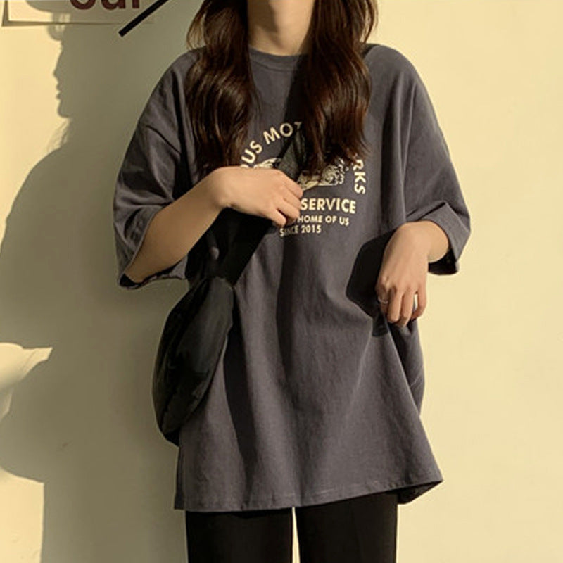 Women Short Sleeve T-shirts Print Casual Korean Style Fashion Harajuku Loose O-neck Student Streetwear All-match Simple