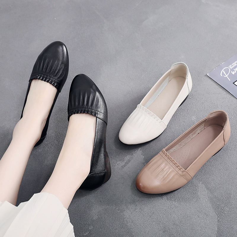 Women's First Layer Cowhide Flat Shoes Fashion Office Lady Shoes Women Flats Genuine Leather Loafers Footwear