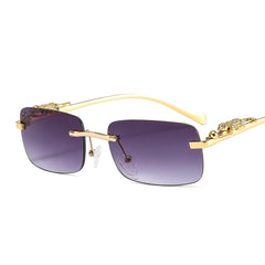 Frameless Square Sunglasses Color Men's And Women's Retro Leopard Head Metal Sunglasses