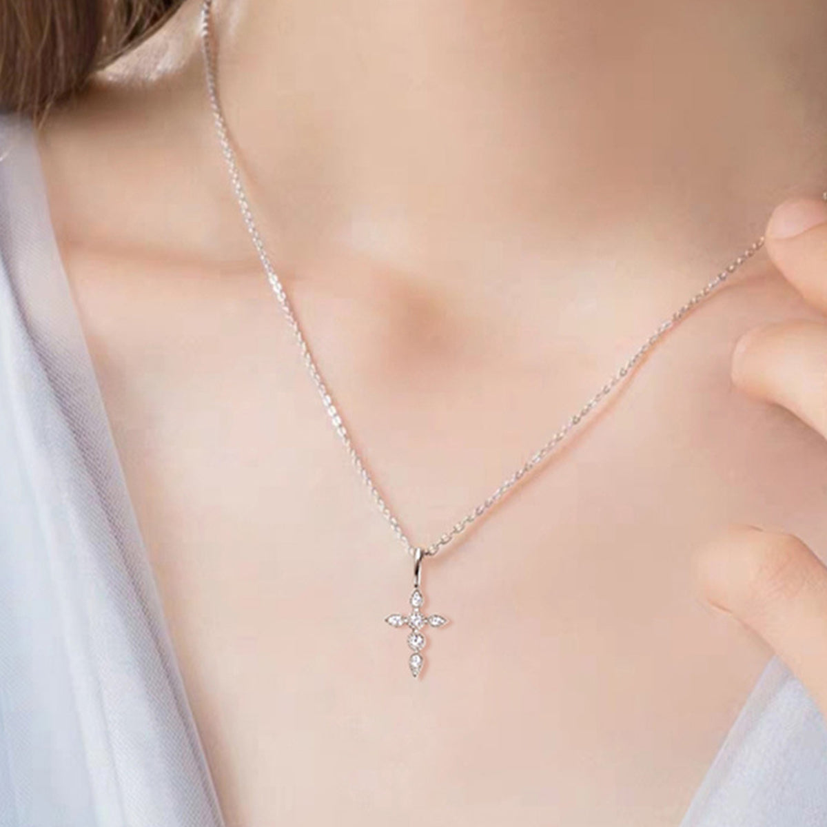 Moissanite Cross Pendant Necklace