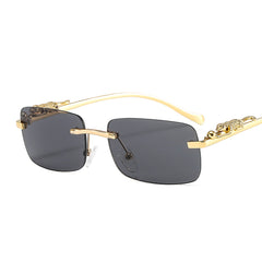 Frameless Square Sunglasses Color Men's And Women's Retro Leopard Head Metal Sunglasses