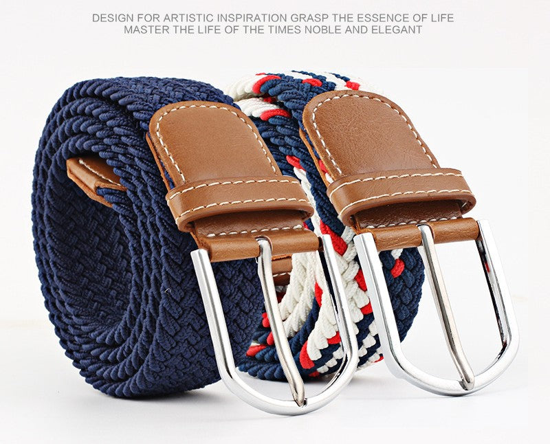 Women's Canvas Belt Student Pants Casual Stretch Braided Needle Buckle