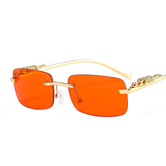 Frameless Square Sunglasses Color Men's And Women's Retro Leopard Head Metal Sunglasses