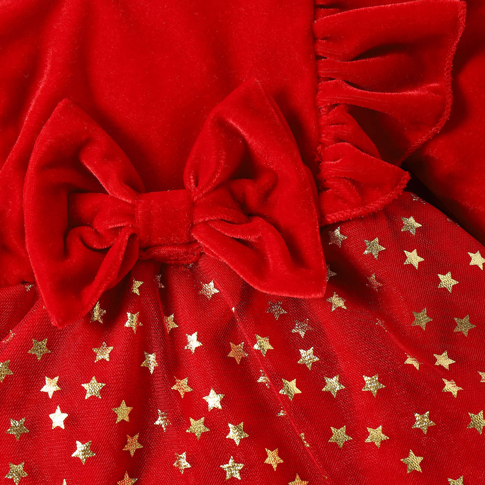 Infant Toddler Pleuche Patchwork Wool Gilding Star Dress