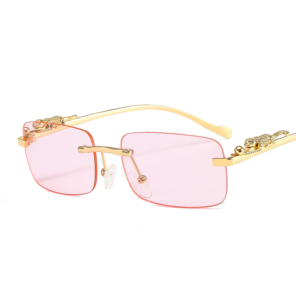 Frameless Square Sunglasses Color Men's And Women's Retro Leopard Head Metal Sunglasses