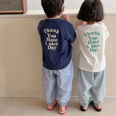 Children's Round Neck Letter Print T-shirt